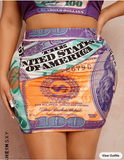 BARBIE COLLECTION: Plus Hundred Dollar Print Bodycon Skirt