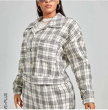 Plus Plaid Print Drop Shoulder Jacket (only) *NWOT