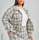 Plus Plaid Print Drop Shoulder Jacket (only) *NWOT