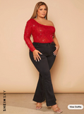 Plus One Shoulder Sequin Contrast Mesh Bodysuit