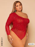 Plus One Shoulder Sequin Contrast Mesh Bodysuit